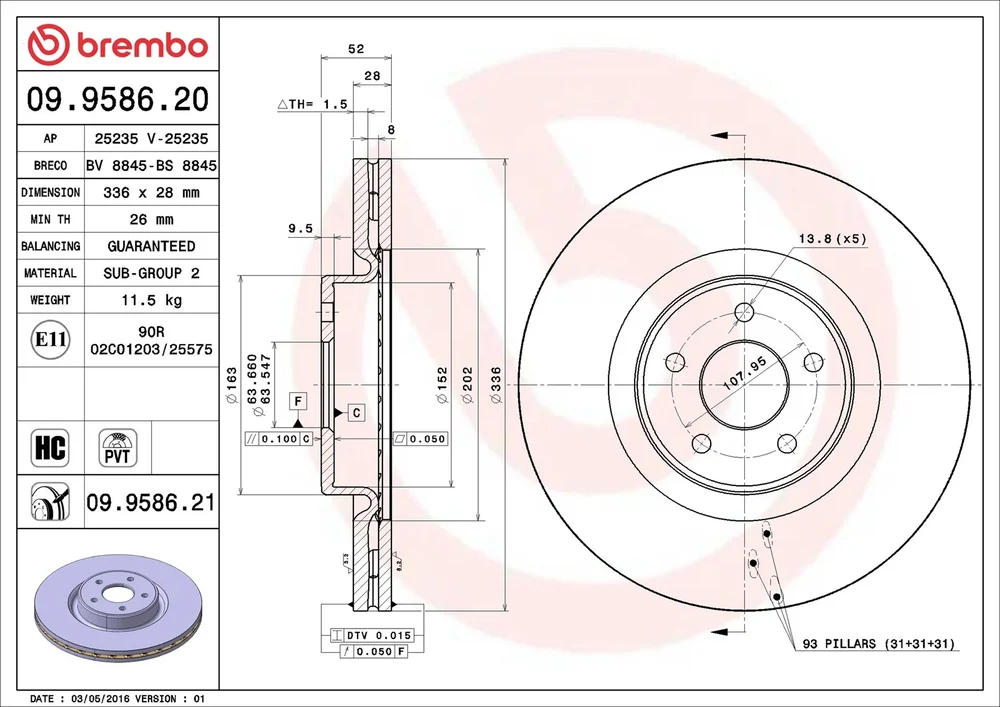 Brzdový kotouč BREMBO 09.9586.21