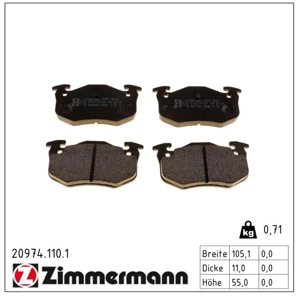 Sada brzdových destiček, kotoučová brzda ZIMMERMANN 20974.110.1