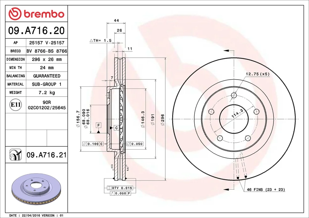Brzdový kotouč BREMBO 09.A716.21