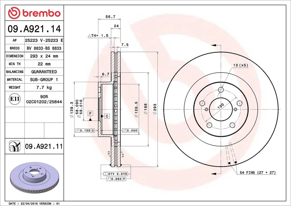 Brzdový kotouč BREMBO 09.A921.11