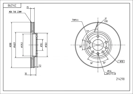 BRZ.KOTOUČ /P/ VECTRA 95- 288/25/21 HART 214298 BRZ.KOTOUČ /P/ VECTRA 95- 288/25/21 HART 214298