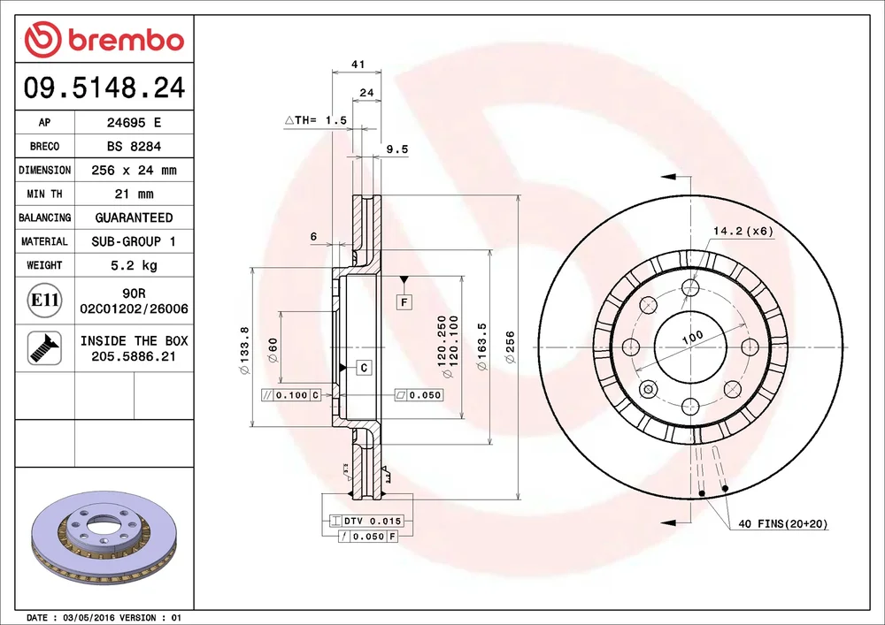 Brzdový kotouč BREMBO 09.5148.24