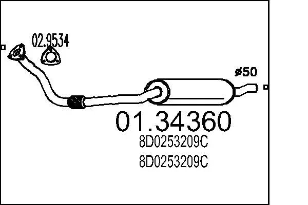 Predni tlumic vyfuku MTS 01.34360 – OE 8D0253209C