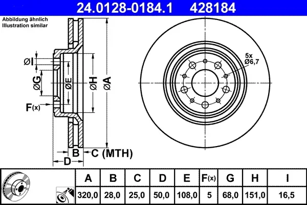 Brzdový kotouč ATE 24.0128-0184.1 – OE 9475266