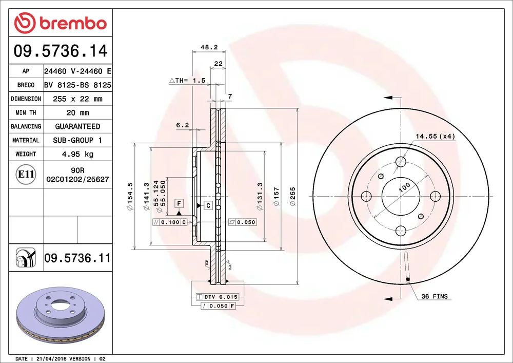 Brzdový kotouč BREMBO 09.5736.11