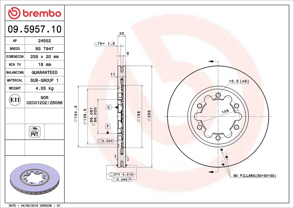 Brzdový kotouč BREMBO 09.5957.10