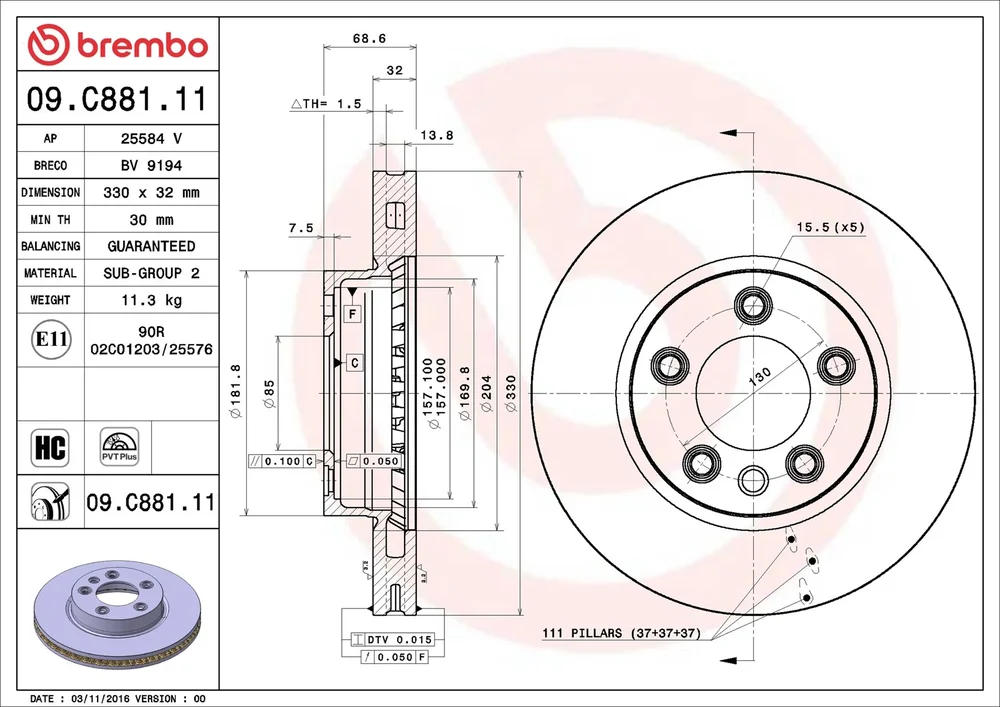 Brzdový kotouč BREMBO 09.C881.11