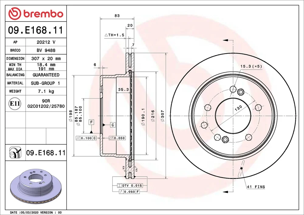 Brzdový kotouč BREMBO 09.E168.11