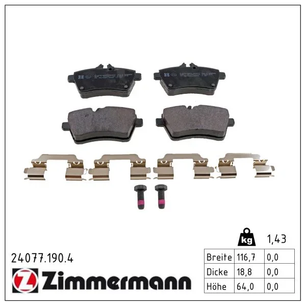 Sada brzdových destiček, kotoučová brzda ZIMMERMANN 24077.190.4