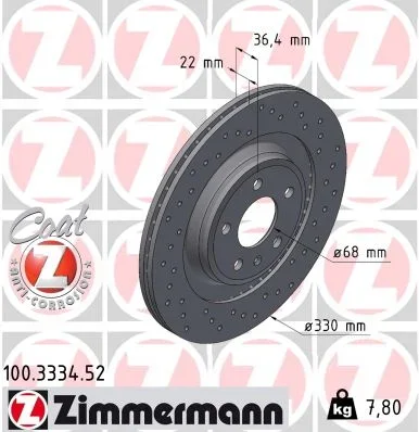 Brzdový kotouč ZIMMERMANN 100.3334.52 – OE 8K0615601C