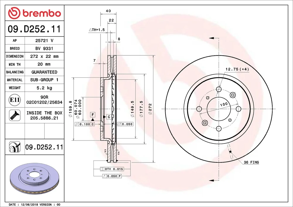 Brzdový kotouč BREMBO 09.D252.11 – OE 5531168L50