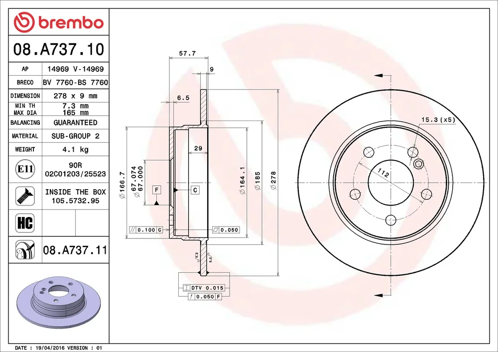 Brzdový kotouč BREMBO 08.A737.11