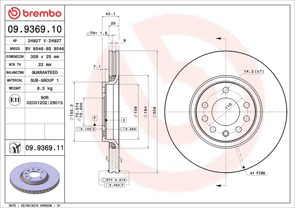 Brzdový kotouč BREMBO 09.9369.11