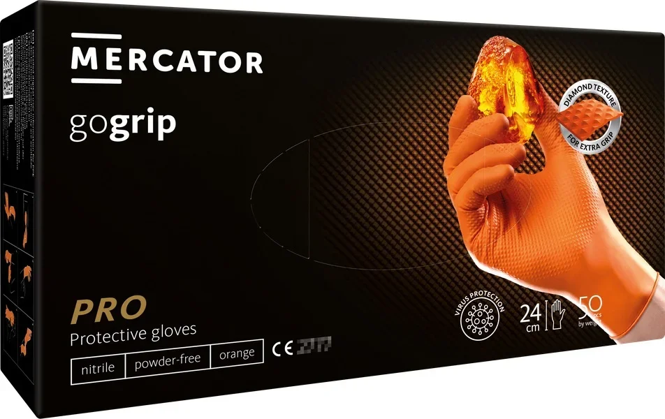 Nitrilové rukavice GoGrip oranžové vel. L, 50 ks MERCATOR MER20336