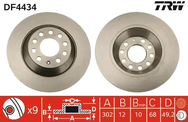 Brzdový kotouč TRW DF4434 – OE 4F0615601E