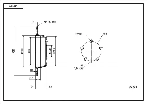 BRZ.KOTOUČ /Z/ DB VITO 280/10/8 HART 214249 BRZ.KOTOUČ /Z/ DB VITO 280/10/8 HART 214249