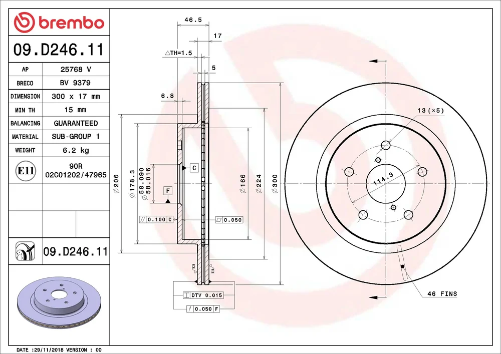 Brzdový kotouč BREMBO 09.D246.11