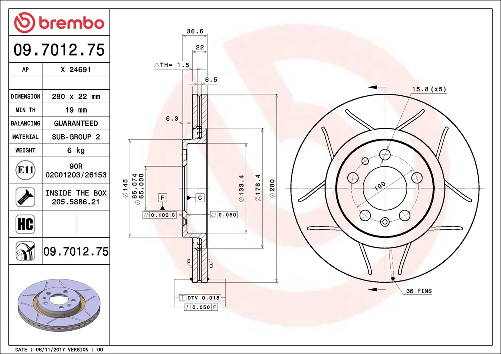 Brzdový kotouč BREMBO 09.7012.75