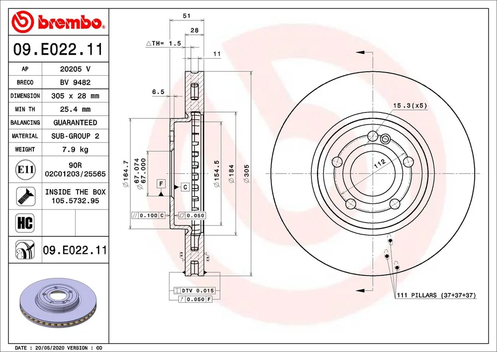 Brzdový kotouč BREMBO 09.E022.11