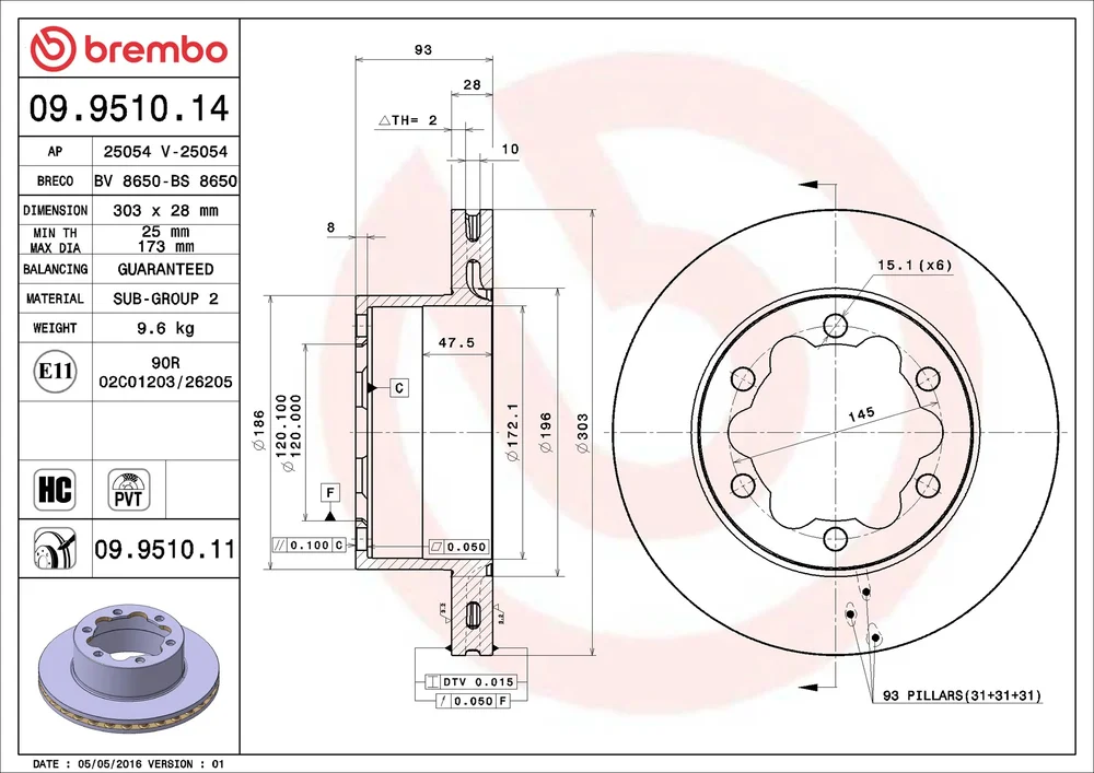 Brzdový kotouč BREMBO 09.9510.11