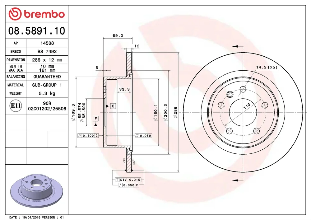 Brzdový kotouč BREMBO 08.5891.10