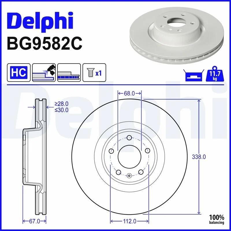 Brzdový kotouč DELPHI BG9582C – OE 4K0615301E