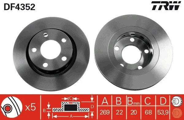 Brzdový kotouč TRW DF4352 – OE 4B3615601