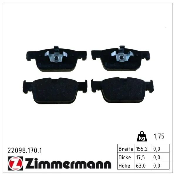 Sada brzdových destiček, kotoučová brzda ZIMMERMANN 22098.170.1