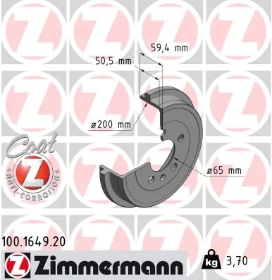 Brzdový buben ZIMMERMANN 100.1649.20