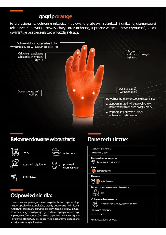 Nitrilové rukavice GoGrip oranžové vel. L, 50 ks MERCATOR MER20336 - Obrázek 2
