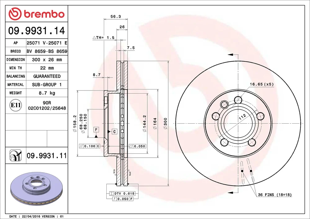Brzdový kotouč BREMBO 09.9931.14