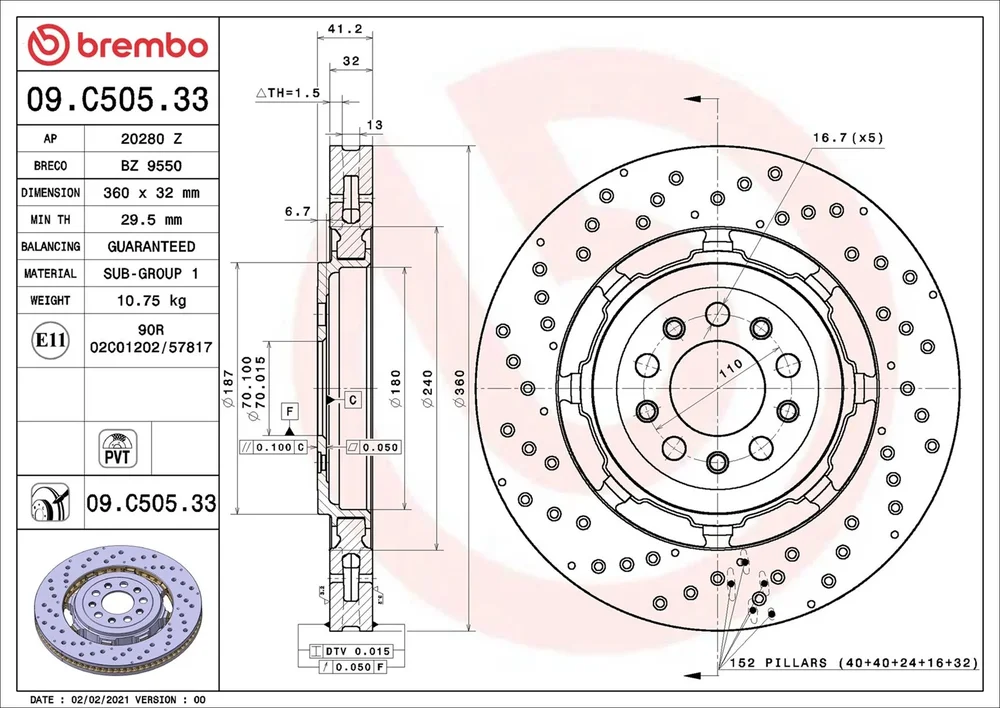 Brzdový kotouč BREMBO 09.C505.33