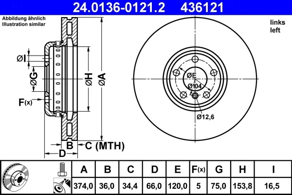 Brzdový kotouč ATE 24.0136-0121.2