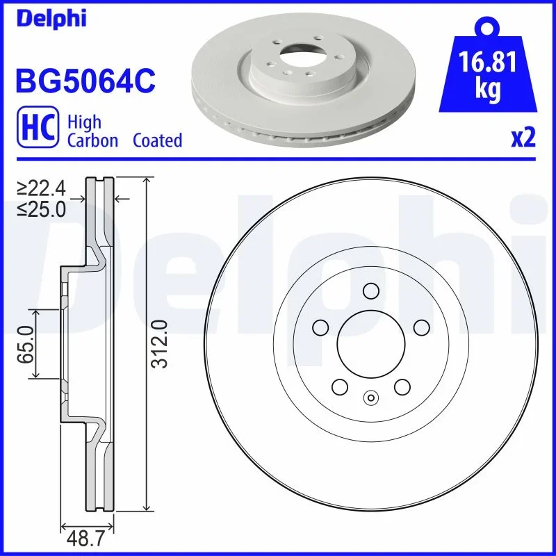 Brzdový kotouč DELPHI BG5064C – OE 2Q0615301N