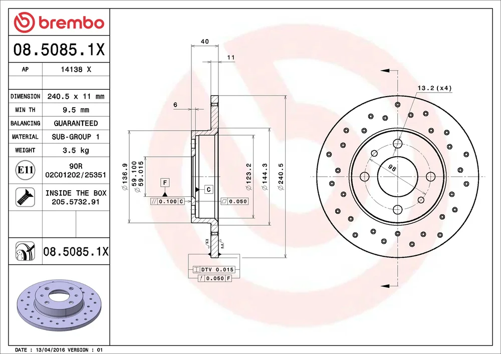 Brzdový kotouč BREMBO 08.5085.1X