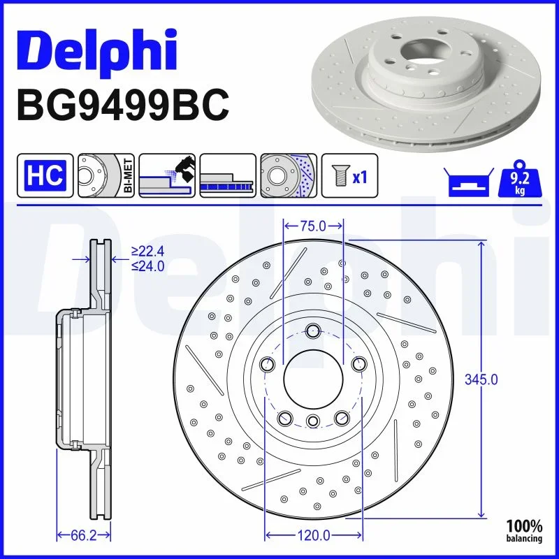 Brzdový kotouč DELPHI BG9499BC – OE 34206797598
