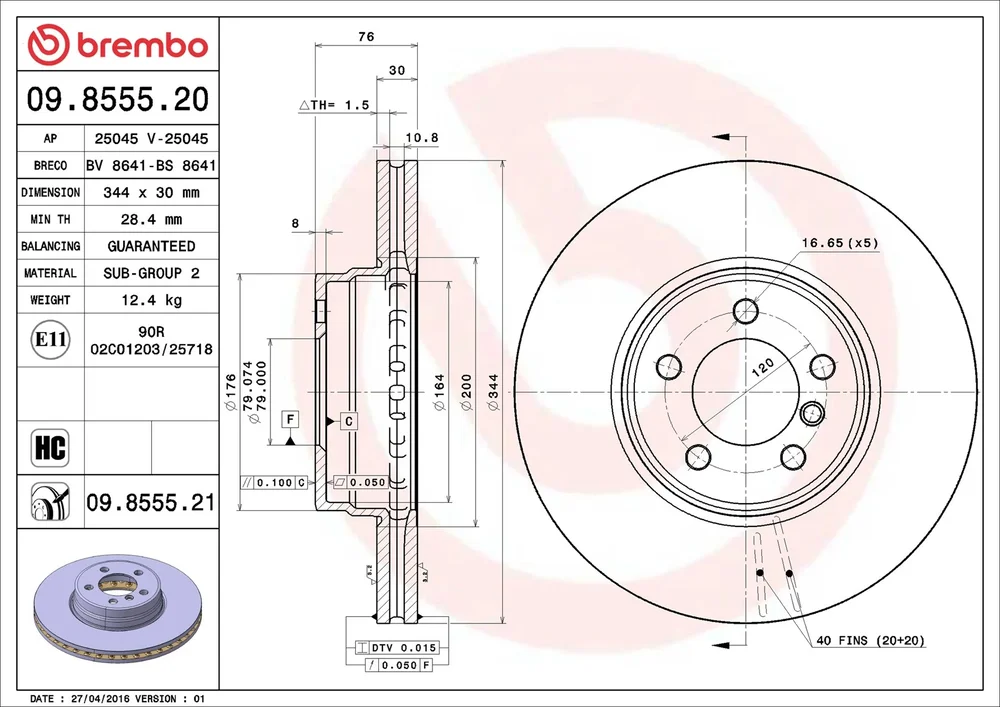 Brzdový kotouč BREMBO 09.8555.21